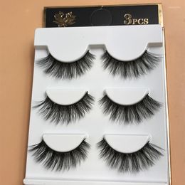 False Eyelashes 3Pairs 3D Black Long Natural Bushy Cross Charm Handmade Fake Eye Lashes Makeup Extension ToolsFalse Harv22