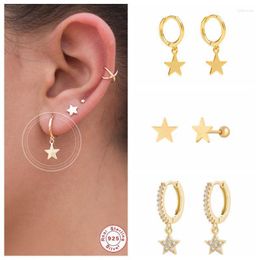Hoop & Huggie Aide 925 Sterling Silver Classic Zircon Star Moon Pendant Earrings For Women Crystal Pentagram Jewelry PendienteHoop Kirs22