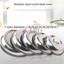 stainless steel food cover Kitchen dish teppanyaki roasting steak plate with7 kinds round diameter 18/20/22/24/26/28/30cm T200506