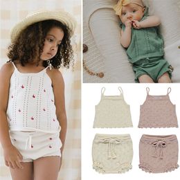 EnkeliBB Baby Girl Summer Knitted Clothing Sets Cute Brand Design Toddler Sling vest and Bloomers Matching Outfit Playsuits Bebe 220507
