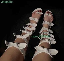 Cut Out bow-knot Genuine leather summer tall tube boots shoes women back zip sandalias chick high heels gladiator sandals woman220513