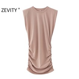 women fashion o neck sleeveless pleated slim dress chic ladies shoulder padded vestidos casual knitted dresses DS4175 210420