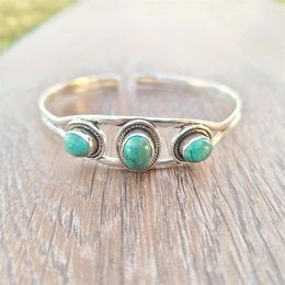 Bangle Trendy Creative Design Inlaid Turquoise Silver Colour Metal Bracelet Charm Fashion Women's Exquisite Jewellery For HerBangle