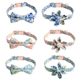 Dog Collars Flower Girls Bow tie Boy Dog Puppy Cute Girl Boy Dog Collar with Safety Metal Buckle Adjustable Sun Floral Pattern for Puppy Dogs