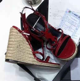 Luxury Cassandra Wedge Espadrilles Designer woman Sandals Leather heels Straw Weaving Parting Wedding Dress Shoes Ankle Strap Platform Sandal With BOX35-43