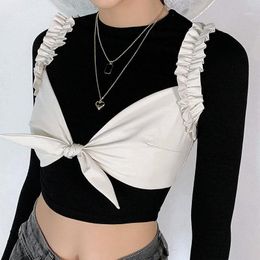 Women's Tanks & Camis 2022 Autumn And Winter Bow Strap Sexy Wrap-around Slim T-shirt Two-Piece Women Crop Top Cute Tops