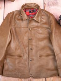 Men's Jackets Leather Genuine Brakeman Jacket Vintage Brown Cowhide Coat Men Classic Casual Japanese Amekaji High QualityMen's