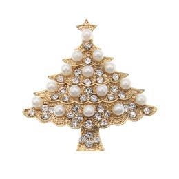 100pcs/lot Gold Tone Christmas Tree Brooches Crystal Rhinestone Pearl Pin Brooch