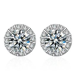 Stud Classic S925 Silver Round Moissanite Diamond Earrings Women Jewellery Plated White Gold 0.5ct 5mm Gift