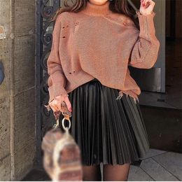 Pleated Faux Leather High Waist Womens Mini Skirt Sexy Black Female Short Trend Spring Autumn Fashion Ladies Bottoms 210306