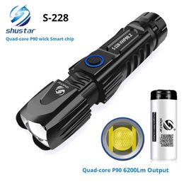 S228 LED Flashlight With P90 Lamp bead High power 6200LM Tactical Waterproof Torch Smart chip control With bottom attack cone J220713