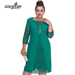 Big Size Elegant Long sleeves Patchwork Lace Dress L6XL Spring Dress Women Dresses Plus Size Women Clothing Vestidos T200319