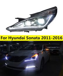 For Sonata 8 2011-16 Headlights Hyundai LED Daytime Running Light Waterproof Fog Lamp DRL Car Headlight Assembly