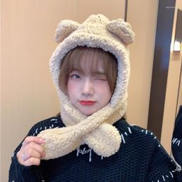 Beanie/Skull Caps Cute Bear Ear Hat Scarf Cartoon Hats Plush Set Fashion Winter Women Novelty Beanies Fleece Girl Kawaii Accessory Delm22