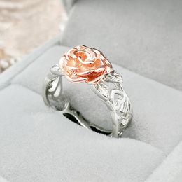 Retro Handmade Hollow Carve Rose Flower Ring Antique Silver Color Floral Female Statement Rings for Women Party Wedding Jewelry