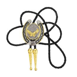 Bow Ties Naturel Stone Gold Eagle Bolo Tie For Man Cowboy Western Cowgirl Leather Rope Zinc Alloy NecktieBow BowBow Forb22244b