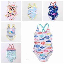 design baby girls swimwear swan fish car rainbow dianasour balloon printed cute babies beah wear kids children bathing suit