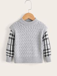 Toddler Boys Cable Knit Plaid Pattern 2 In 1 Sweater SHE01