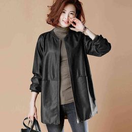 O-Neck Spring Woman's Pu Leather Jackets Long Sleeve Casual Ladies Faux Leather Coats Basic Female Jacket with Pockets L220728