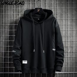 Felpe con cappuccio da uomo Single Road Felpa Techwear Felpa oversize giapponese Streetwear Felpa con cappuccio nera Hip Hop Harajuku Taglie forti 220325