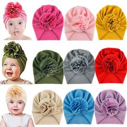 Baby Caps Newborn Pleated Flower Hat Girls Turban Soft Soild Colour Cotton Head Wraps Kids Bonnet Beanie Photography Props
