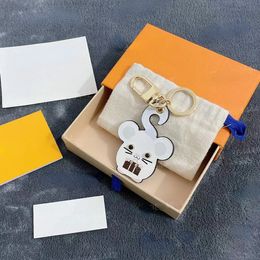 Leather White Mouse Cartoon Pattern Key Chain Cute Car Key Chain Bag Pendant Accessories