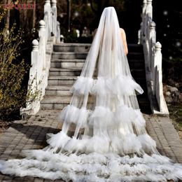 Headpieces V117A 3M Wide Bridal Veils Ruffles Folds Soft Tulle Veil Cathedral Length Single Tier Raw Edge Wedding Bride To BeHeadpieces