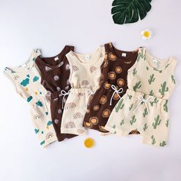 Yaz Bebekler Kolsuz Giysileri Set Moda Sevimli Bulut Gökkuşağı Güneş Kaktüs Baskı Çocuklar Üst Ve Şort Kemer Ile Setleri 70-100 cm Erkek Kız 2 ADET