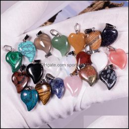 Arts And Crafts Arts Gifts Home Garden Natural Crystal Rose Quartz Tigers Eye Stone Charms Heart Pendant For Diy Earrings Dhsse