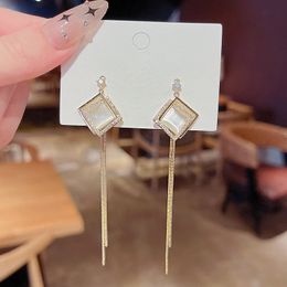 Dangle & Chandelierg Korean Opal Square Long Earrings Personality Gold-Color Simple Brincos Feminino Jewellery