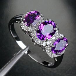Wedding Rings Trendy Women Jewellery Charming Purple Oval Heart Crystal Zircon Stone Luxury Engagement Party Finger Ring GiftWedding