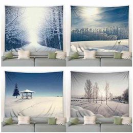 Tapestry 3D Winter Forest Tapestry White Snow Trees Natural Landscape Wall Carp