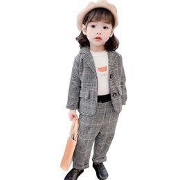 Baby Girl Clothes Plaid Jacket Pants Girl Suit Set Casual Style Girls Clothing Sets Spring Autumn Kid Clothes 210412