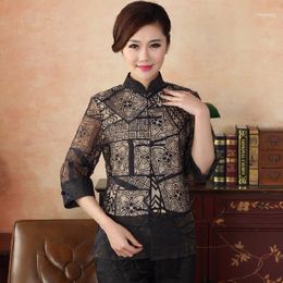 Women's Blouses & Shirts Blue Chinese Tang Suit Tops Sexy Hollow Out Shirt Spring Summer Flower Blouse Blusas S M L XL XXL XXXL 021201