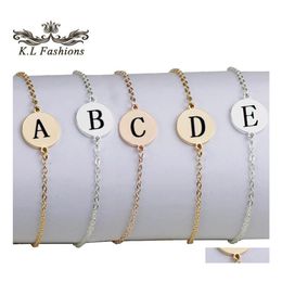 Link Chain Fashion 26 Initial Letter Bracelet Gold Stainless Steel Bracelets Adjustable English Alphabet For Women Jewelry Gifts Dr Dhsqj