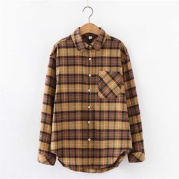 HSA Women Plaid Blouse Tops Batwing Long Sleeve Casual Pocket Shirt Female Turn Down Collar Loose Office Wear Tunic Outwear 210716