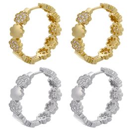 Hoop & Huggie One Pair Small Earring Gold Color Crystal Flower Round Fashion Jewelry Wholesale VE359Hoop HuggieHoop