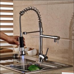 Luxury Chrome Brass Bathroom Basin Faucet Vanity Sink Mixer Tap Dual Sprayer Single Handle Drop Delivery 2021 Kitchen Faucets Faucets Showe