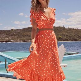 Two Piece Sets Women Summer Bohemian Elegant Beach Skirt Sets Sleeveless V Neck Crop Tops Ruffle Maxi Skirts 2Pcs Sets 220602