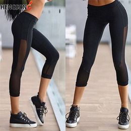 Women Cropped Yoga Pants Woman Female Fitness Leggings Running Gym Stretchy Sports Pants Trousers CalfLength T200601