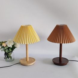 Table Lamps Japan Style Bedside Lamp With 3 Colour Bulb White Round Fabric Pleated Shade Perfect For Bedroom Living RoomTable