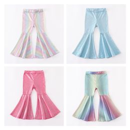 Girlymax Spring/Summer Baby Girls Kidswear Clothes Holographic Tight Flare Bell-bottoms Pants Elastic All-match 220512