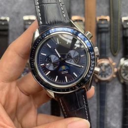 44 -мм мужские наручные часы мужчины автоматические механические часы луна Фаза синяя черная кожа