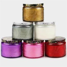 glass aromatherapy bottles NZ - empty DIY Aromatherapy Candle Bottle Embossed Pattern relief pattern Candle Holder Glass jar Empty Cup Wax Container with metal li326k