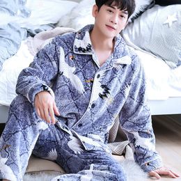 Men's Sleepwear H5888 Men Pajamas Set Thickened Coral Fleece Long Sleeve Student 220823
