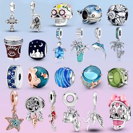 925 Sterling Silver Pendant Charms for Pandora Original box Starfish Coconut Palm Tree Ladybug European Bead Charms Bracelet Necklace