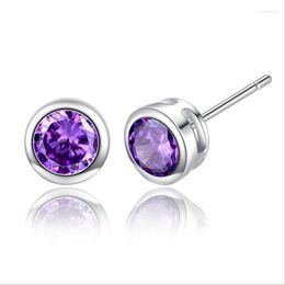 Stud Fashion 925 Sterling Silver Earring Simple Round Colourful Crystal Earrings For Women Anniversary Jewellery GiftsStud Kirs22