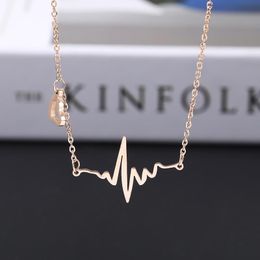 Pendant Necklaces Fashion Electrocardiogram Chain For Women Heartbeat Stainless Steel JewelryPendant