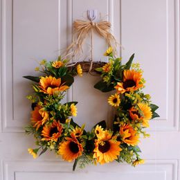 Decorative Flowers & Wreaths Sunflower Wreath Lintel Artificial Flower Plant Summer Decoration Garland Restaurant Wedding Home Decor Door Wi