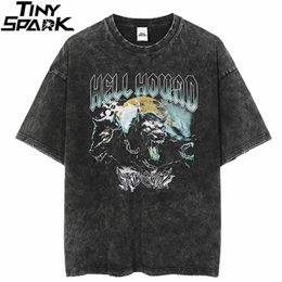 Hip Hop Streetwear Washed T-Shirt Lightning Hound Print T-Shirt Harajuku Baumwolle Casual T-Shirt Sommer Kurzarm Tops Tees 220621